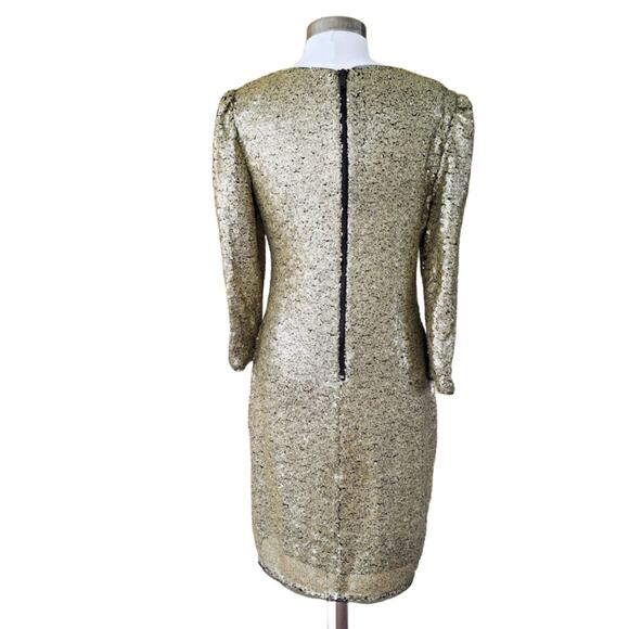 DKNY Gold Sequin Cocktail Party Dress Size 10 Sheath 3/4 Sleeve - Picture 3 of 9